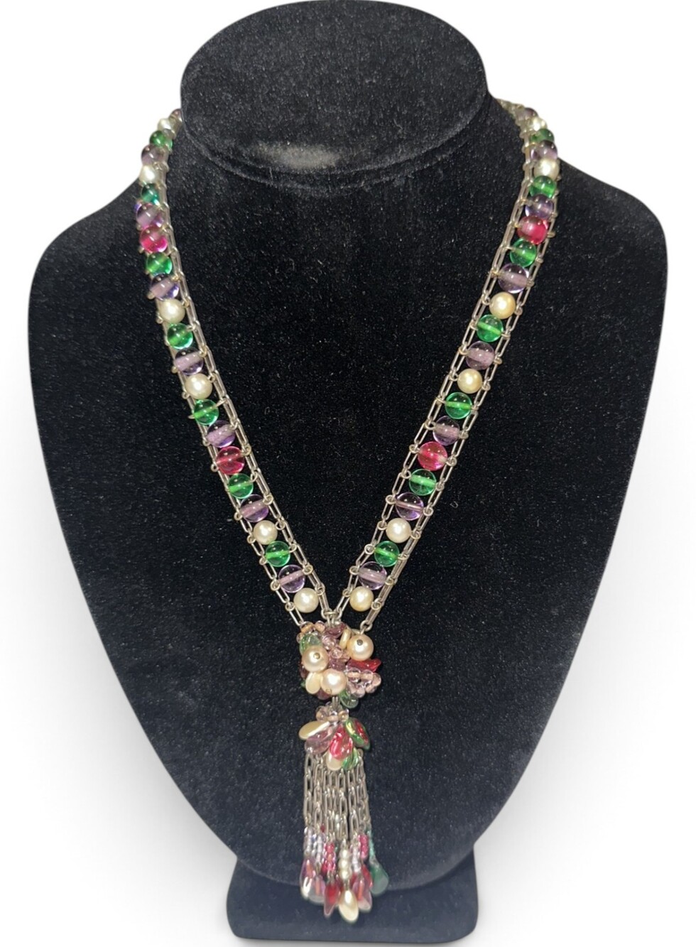 Louis Rousselet for Chanel Necklace Poured Glass Beads with Tassel 1930s